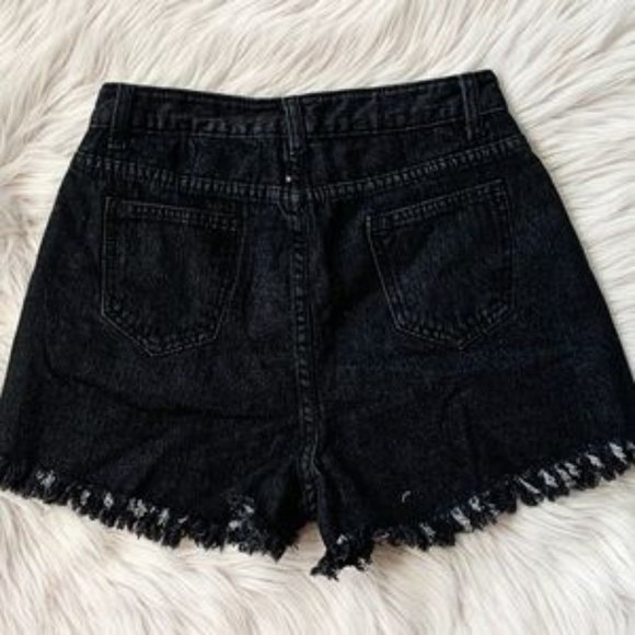 1 LEFT! Black Destroyed High Rise Jean Shorts - Picture 6 of 7